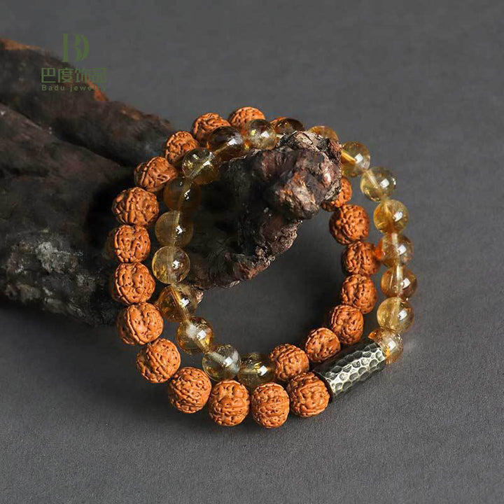 Bracelet double tour de protection en pierres de Buddha Stones et graines de Bodhi