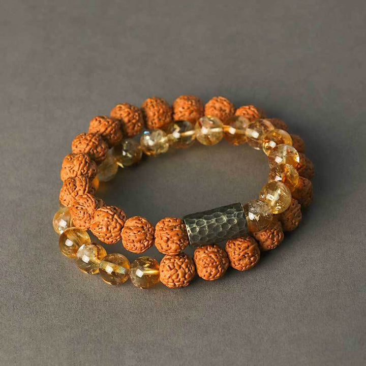Bracelet double tour de protection en pierres de Buddha Stones et graines de Bodhi