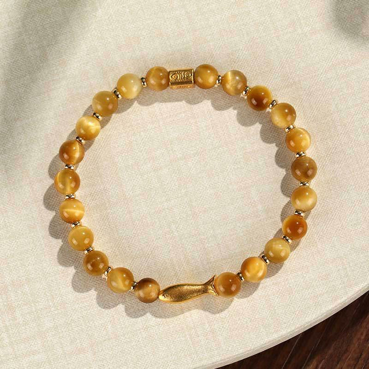 Bracelet courage en Buddha Stones œil de tigre poisson koï