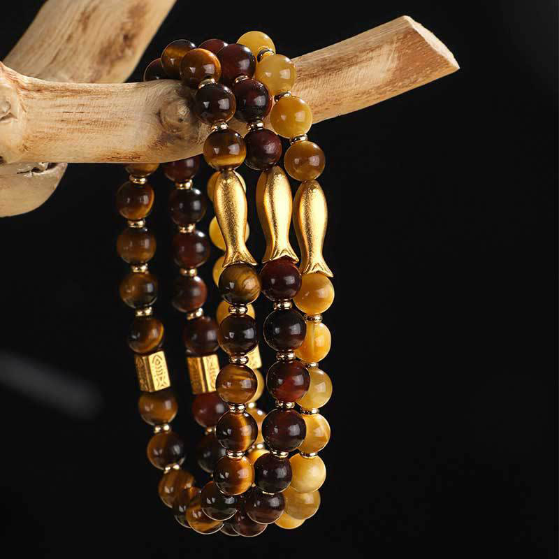 Bracelet courage en Buddha Stones œil de tigre poisson koï