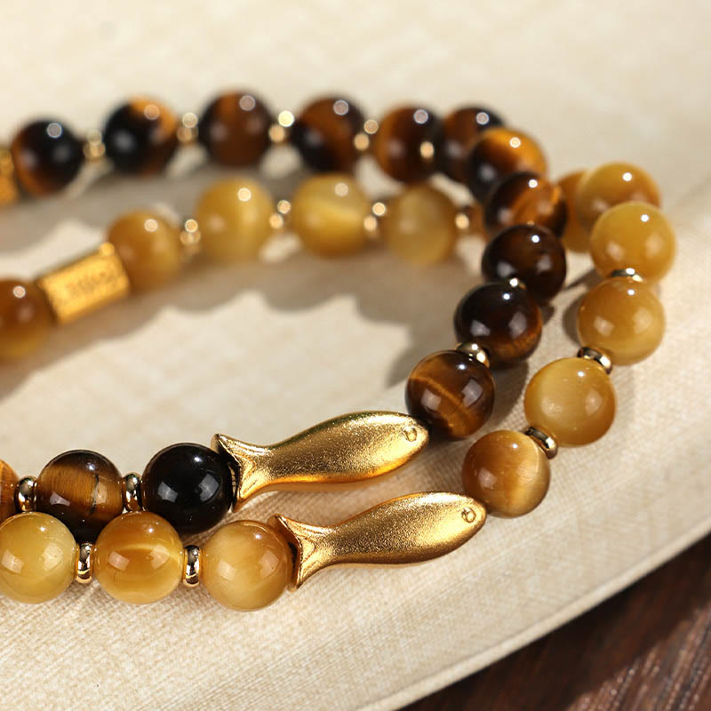 Bracelet courage en Buddha Stones œil de tigre poisson koï
