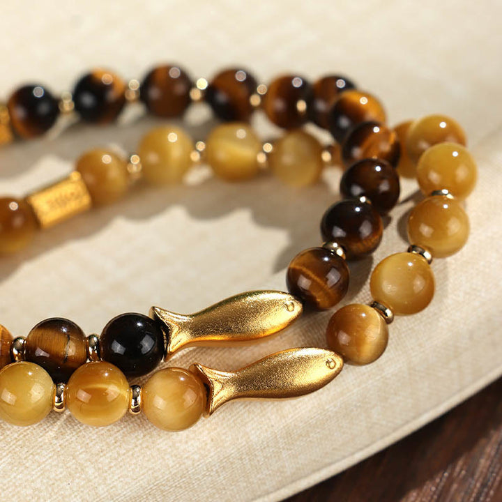Bracelet courage en Buddha Stones œil de tigre poisson koï
