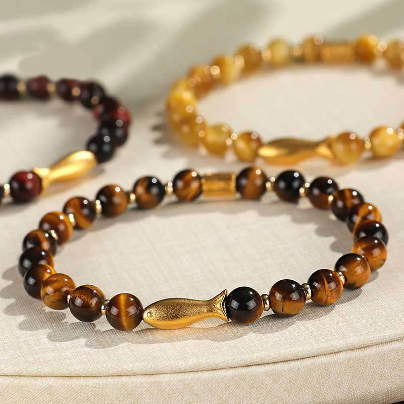 Bracelet courage en Buddha Stones œil de tigre poisson koï