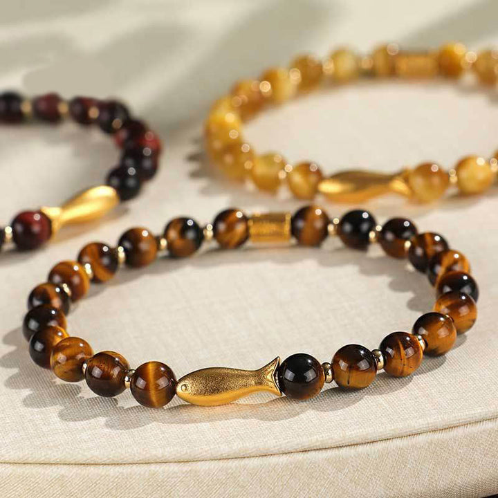 Bracelet courage en Buddha Stones œil de tigre poisson koï