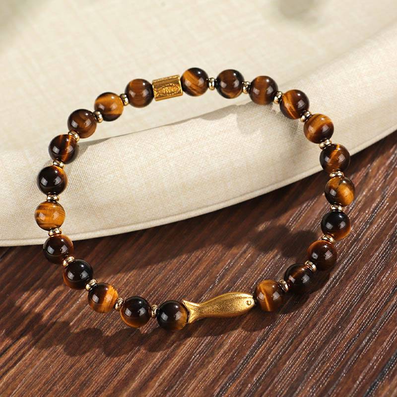 Bracelet courage en Buddha Stones œil de tigre poisson koï