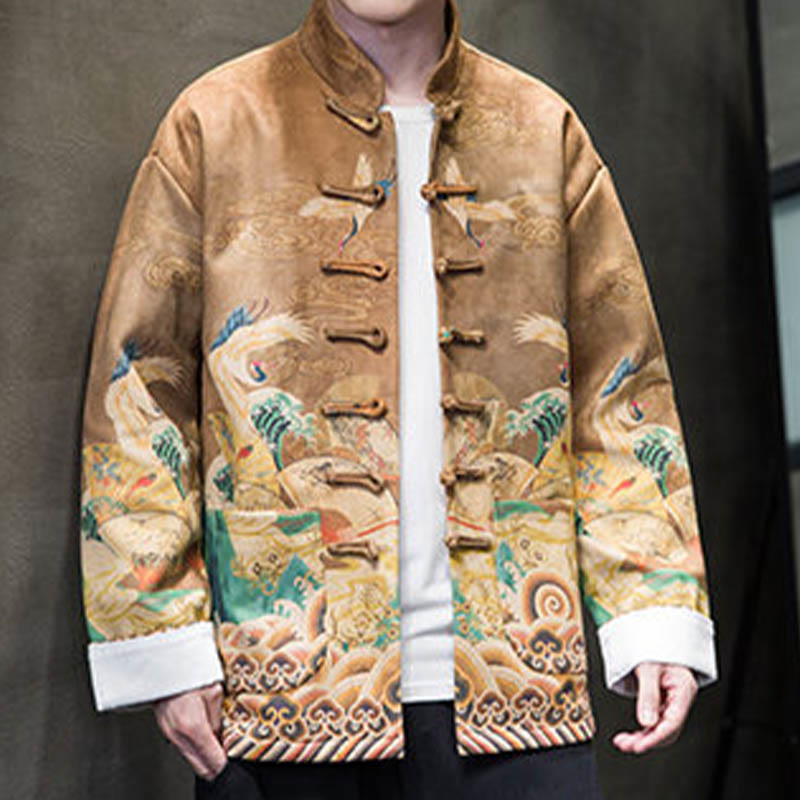 Chemise longue en coton et daim pour homme, costume chinois Tang à boutons de grenouille avec Buddha Stones - image 7