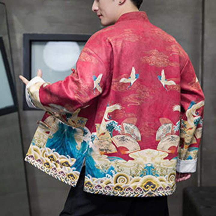 Chemise longue en coton et daim pour homme, costume chinois Tang à boutons de grenouille avec Buddha Stones - image 18