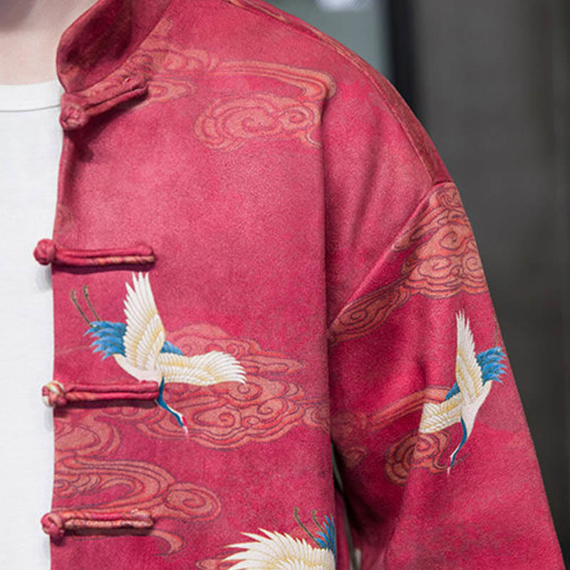 Chemise longue en coton et daim pour homme, costume chinois Tang à boutons de grenouille avec Buddha Stones - image 24