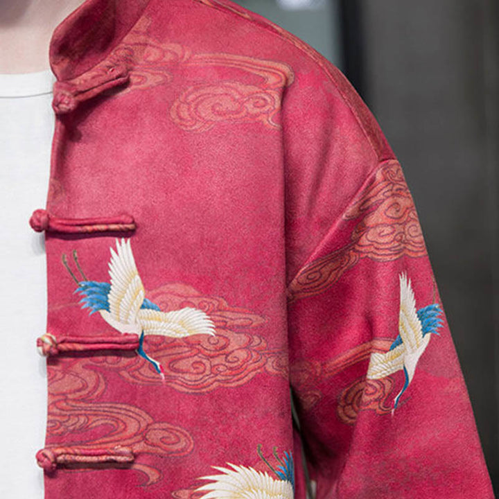 Chemise longue en coton et daim pour homme, costume chinois Tang à boutons de grenouille avec Buddha Stones - image 24