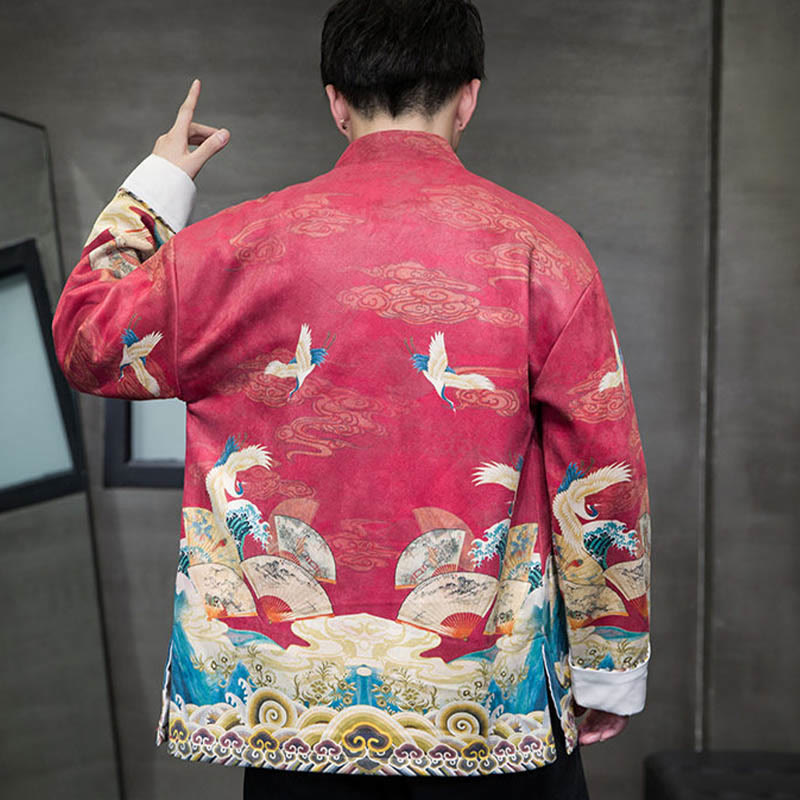 Chemise longue en coton et daim pour homme, costume chinois Tang à boutons de grenouille avec Buddha Stones - image 19