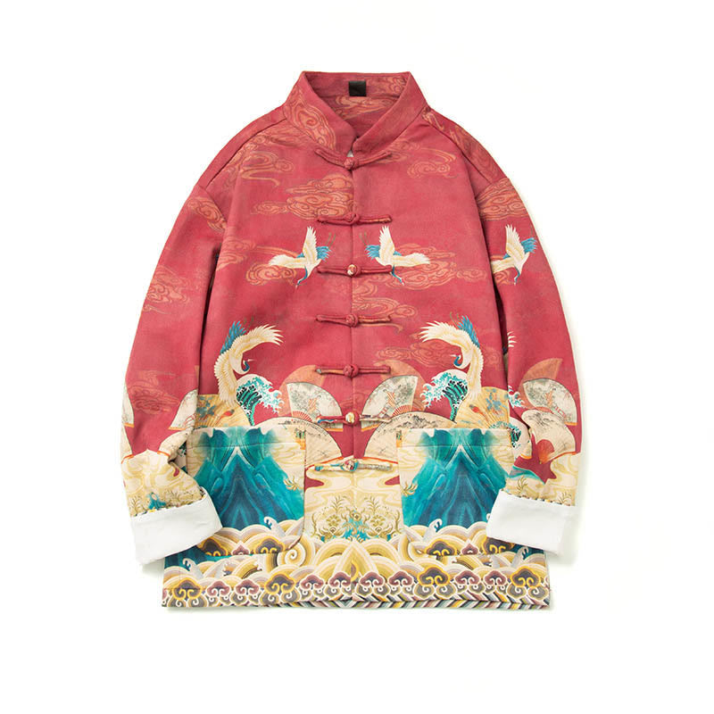 Chemise longue en coton et daim pour homme, costume chinois Tang à boutons de grenouille avec Buddha Stones - image 27