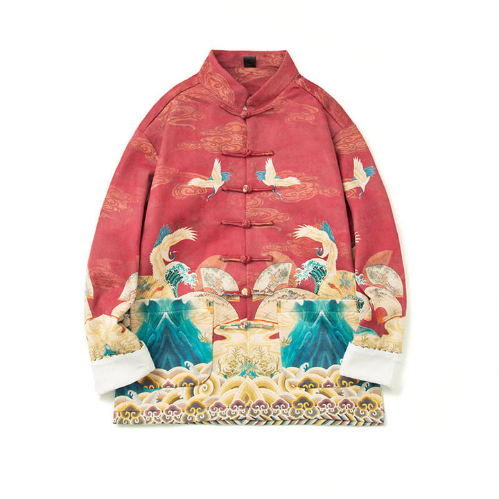 Chemise longue en coton et daim pour homme, costume chinois Tang à boutons de grenouille avec Buddha Stones - image 27