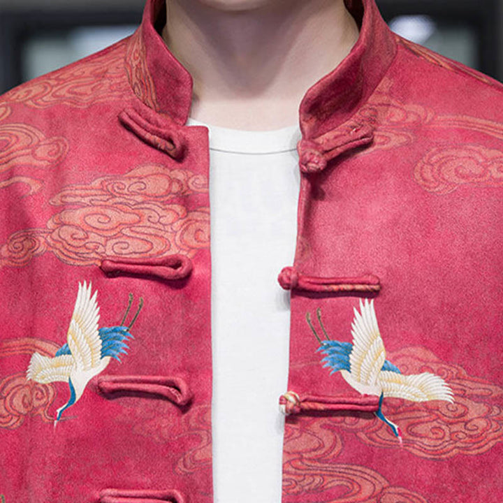 Chemise longue en coton et daim pour homme, costume chinois Tang à boutons de grenouille avec Buddha Stones - image 23