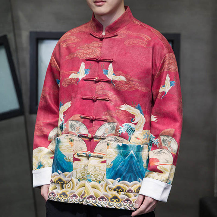 Chemise longue en coton et daim pour homme, costume chinois Tang à boutons de grenouille avec Buddha Stones - image 22