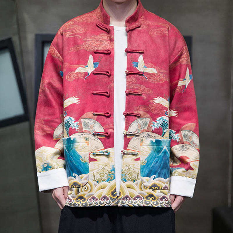 Chemise longue en coton et daim pour homme, costume chinois Tang à boutons de grenouille avec Buddha Stones - image 21