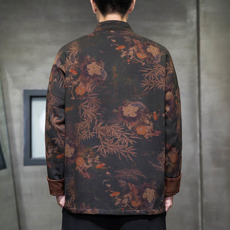 Chemise longue en coton pour homme, costume chinois Tang à boutons de grenouille avec Buddha Stones - image 3