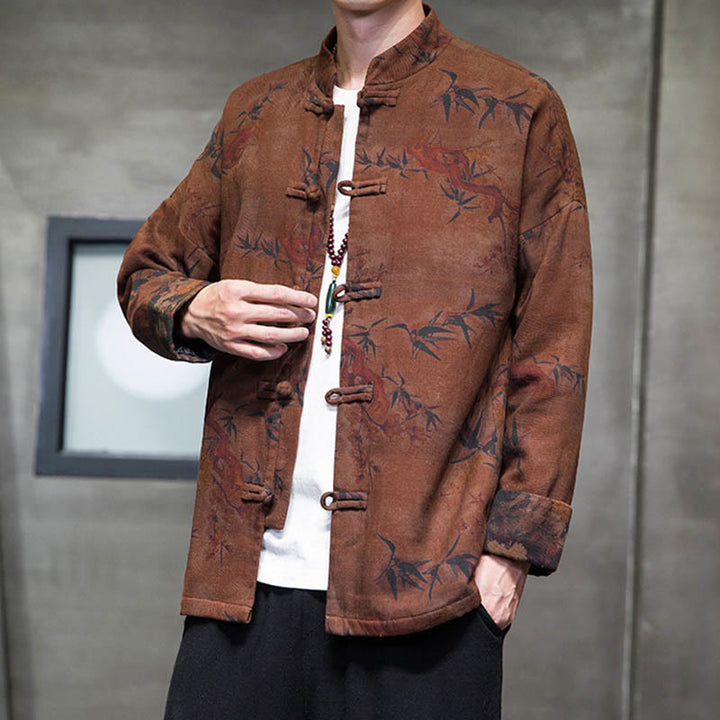 Chemise longue en coton pour homme, costume chinois Tang à boutons de grenouille avec Buddha Stones - image 16