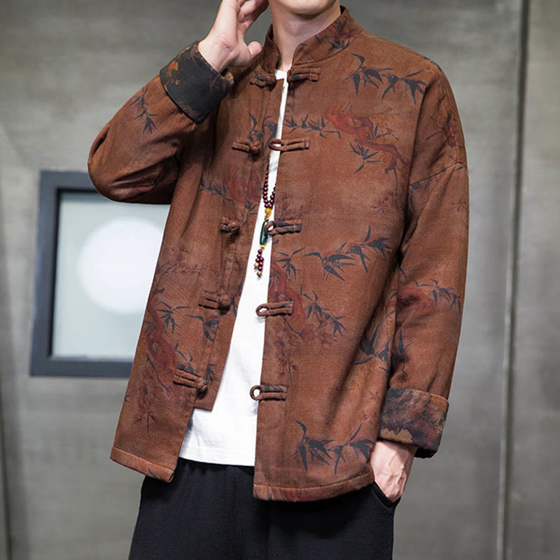 Chemise longue en coton pour homme, costume chinois Tang à boutons de grenouille avec Buddha Stones - image 12