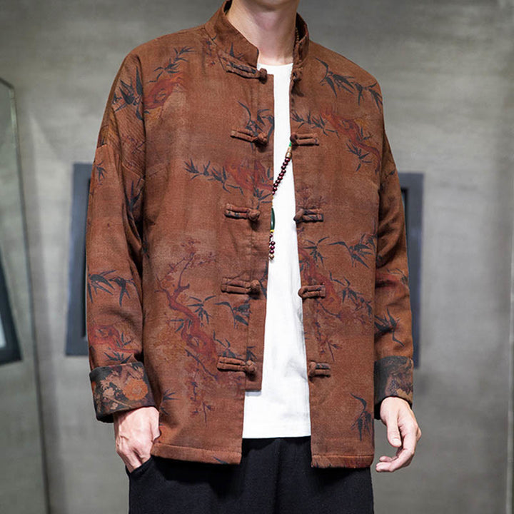 Chemise longue en coton pour homme, costume chinois Tang à boutons de grenouille avec Buddha Stones - image 19