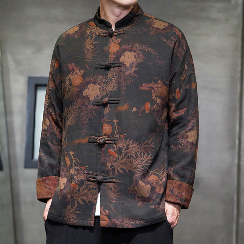 Chemise longue en coton pour homme, costume chinois Tang à boutons de grenouille avec Buddha Stones - image 1