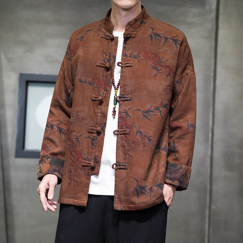 Chemise longue en coton pour homme, costume chinois Tang à boutons de grenouille avec Buddha Stones - image 12
