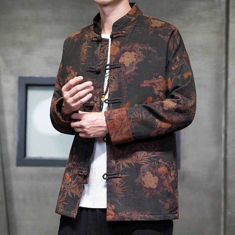 Chemise longue en coton pour homme, costume chinois Tang à boutons de grenouille avec Buddha Stones - image 4