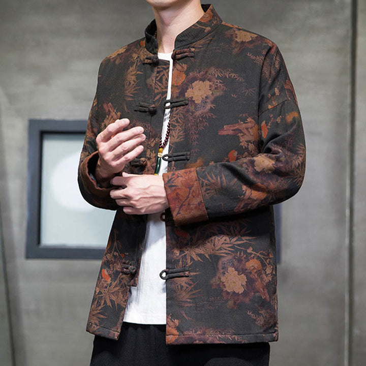 Chemise longue en coton pour homme, costume chinois Tang à boutons de grenouille avec Buddha Stones - image 4