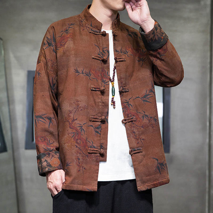 Chemise longue en coton pour homme, costume chinois Tang à boutons de grenouille avec Buddha Stones - image 17
