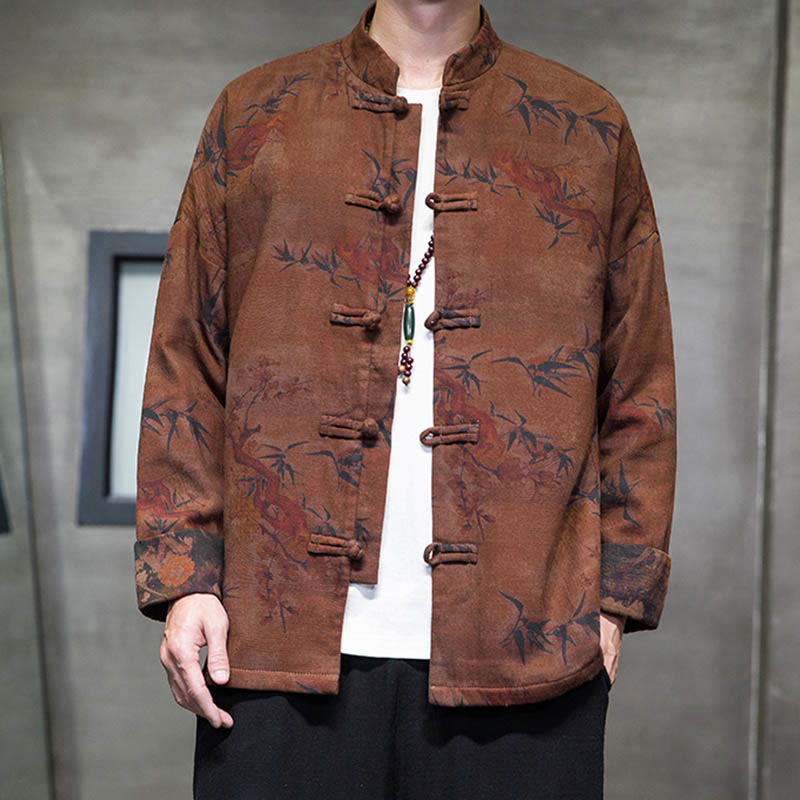 Chemise longue en coton pour homme, costume chinois Tang à boutons de grenouille avec Buddha Stones - image 17