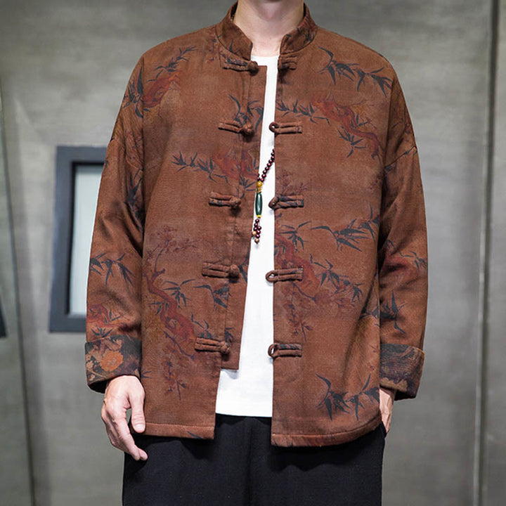 Chemise longue en coton pour homme, costume chinois Tang à boutons de grenouille avec Buddha Stones - image 17