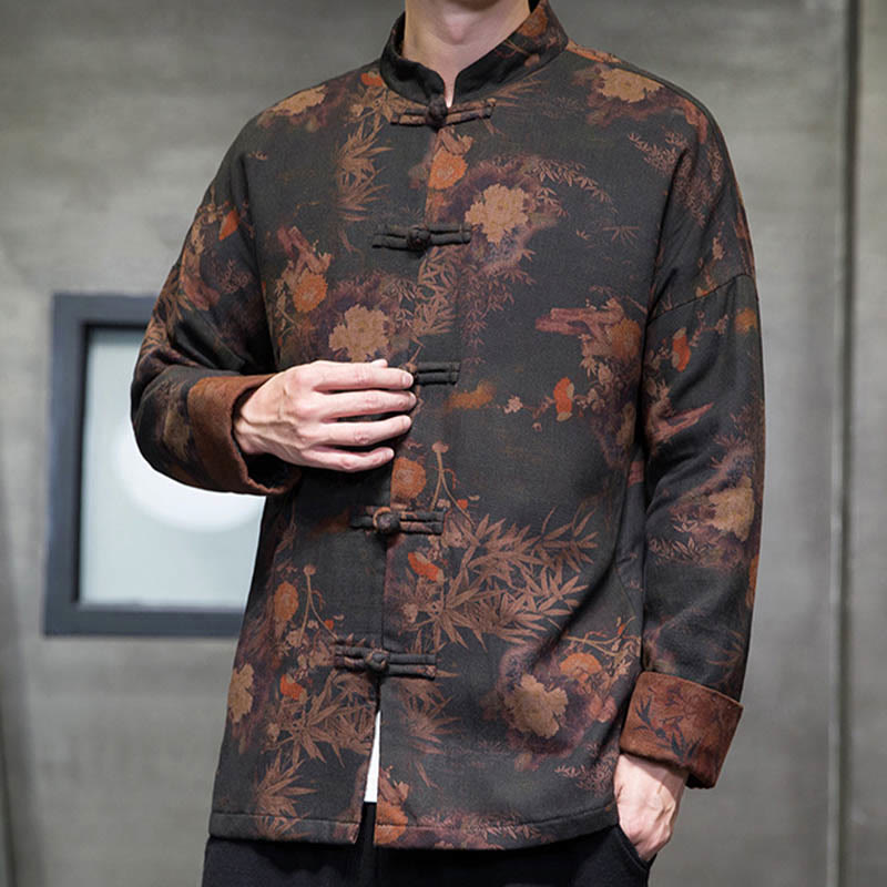 Chemise longue en coton pour homme, costume chinois Tang à boutons de grenouille avec Buddha Stones - image 5