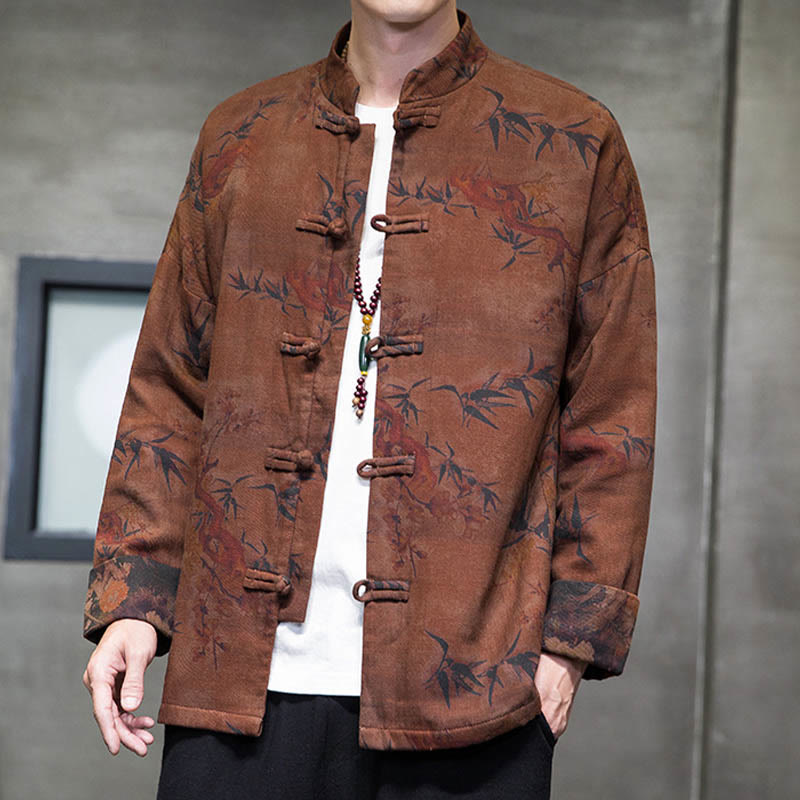 Chemise longue en coton pour homme, costume chinois Tang à boutons de grenouille avec Buddha Stones - image 21