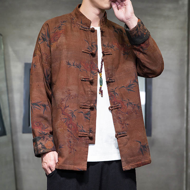 Chemise longue en coton pour homme, costume chinois Tang à boutons de grenouille avec Buddha Stones - image 15