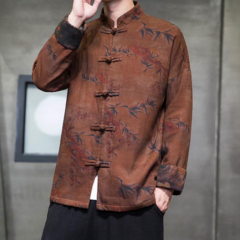 Chemise longue en coton pour homme, costume chinois Tang à boutons de grenouille avec Buddha Stones - image 15