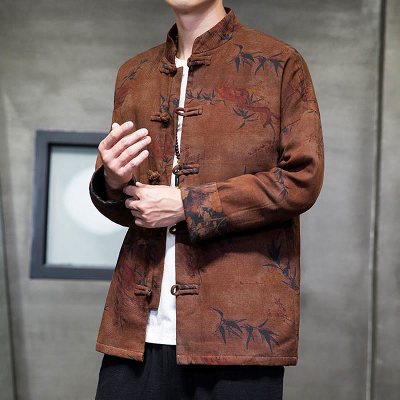 Chemise longue en coton pour homme, costume chinois Tang à boutons de grenouille avec Buddha Stones - image 20