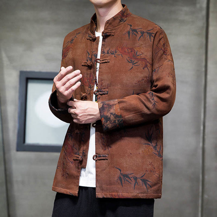 Chemise longue en coton pour homme, costume chinois Tang à boutons de grenouille avec Buddha Stones - image 20