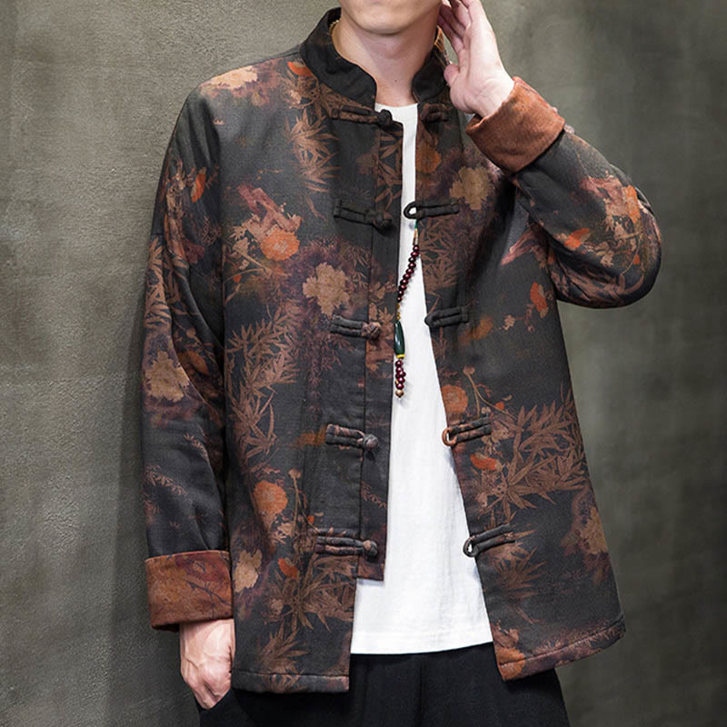 Chemise longue en coton pour homme, costume chinois Tang à boutons de grenouille avec Buddha Stones - image 5