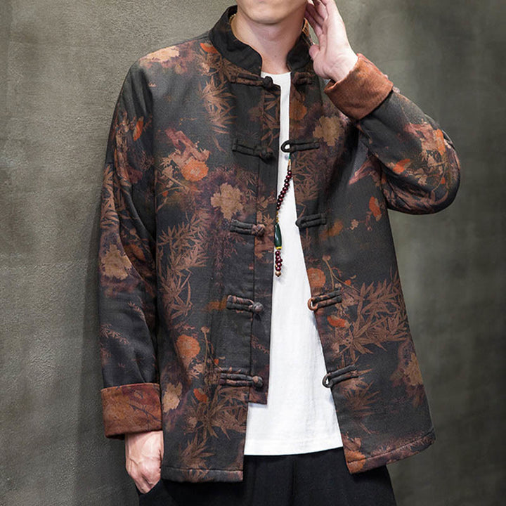 Chemise longue en coton pour homme, costume chinois Tang à boutons de grenouille avec Buddha Stones - image 5