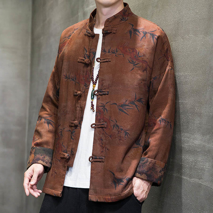 Chemise longue en coton pour homme, costume chinois Tang à boutons de grenouille avec Buddha Stones - image 14