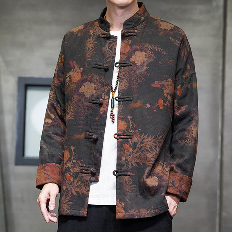 Chemise longue en coton pour homme, costume chinois Tang à boutons de grenouille avec Buddha Stones - image 7