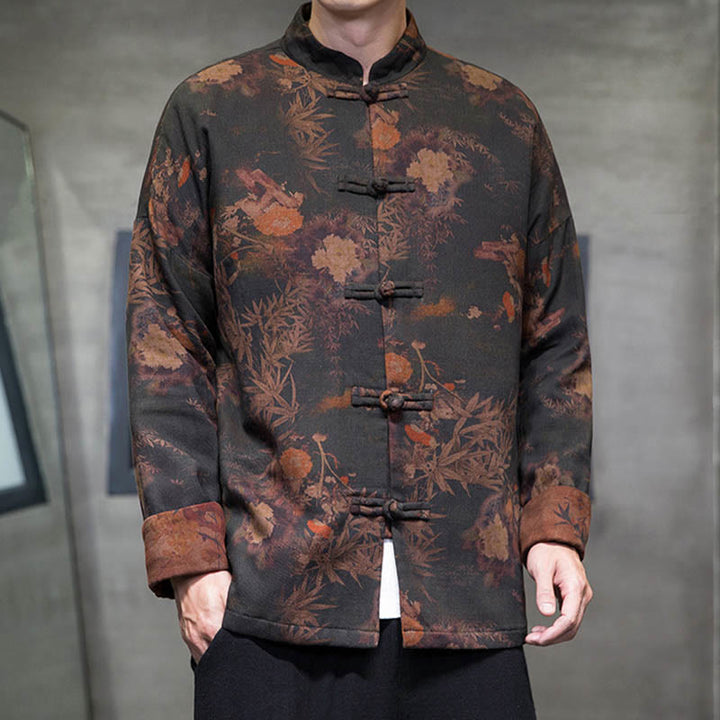Chemise longue en coton pour homme, costume chinois Tang à boutons de grenouille avec Buddha Stones - image 8