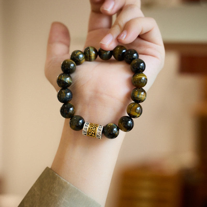 Bracelet de courage avec six mots vrais et Buddha Stones en œil de tigre