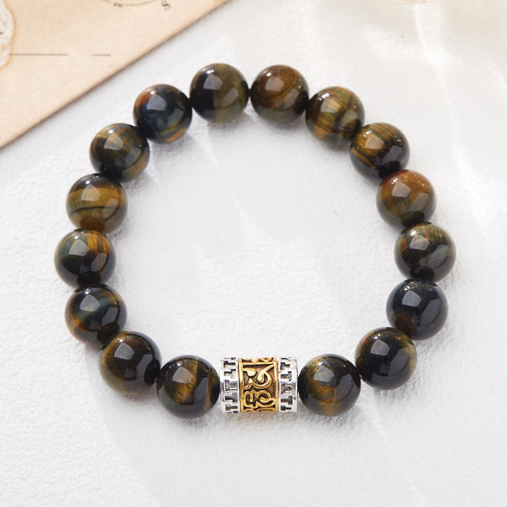 Bracelet de courage avec six mots vrais et Buddha Stones en œil de tigre