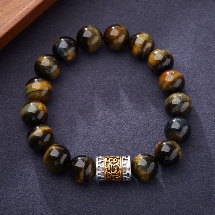 Bracelet de courage avec six mots vrais et Buddha Stones en œil de tigre
