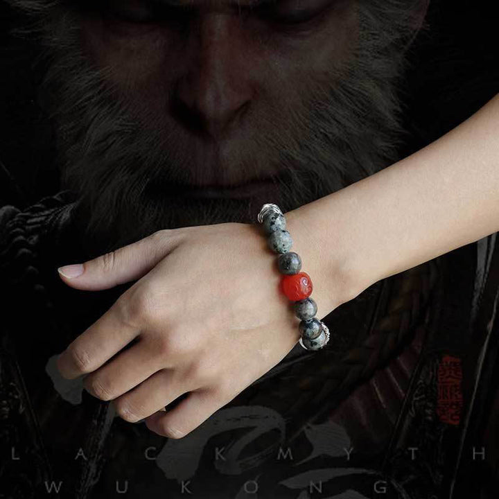Bracelet de protection en agate rouge et obsidienne brillante dorée avec Buddha Stones