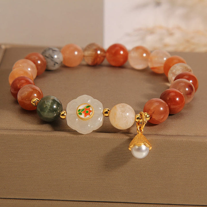 Bracelet porte-bonheur en perles de jade blanc Hetian en cristal naturel Fu Lu Shou de Buddha Stones