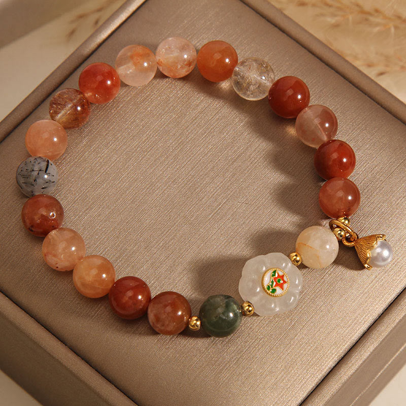 Bracelet porte-bonheur en perles de jade blanc Hetian en cristal naturel Fu Lu Shou de Buddha Stones