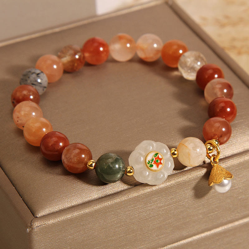 Bracelet porte-bonheur en perles de jade blanc Hetian en cristal naturel Fu Lu Shou de Buddha Stones