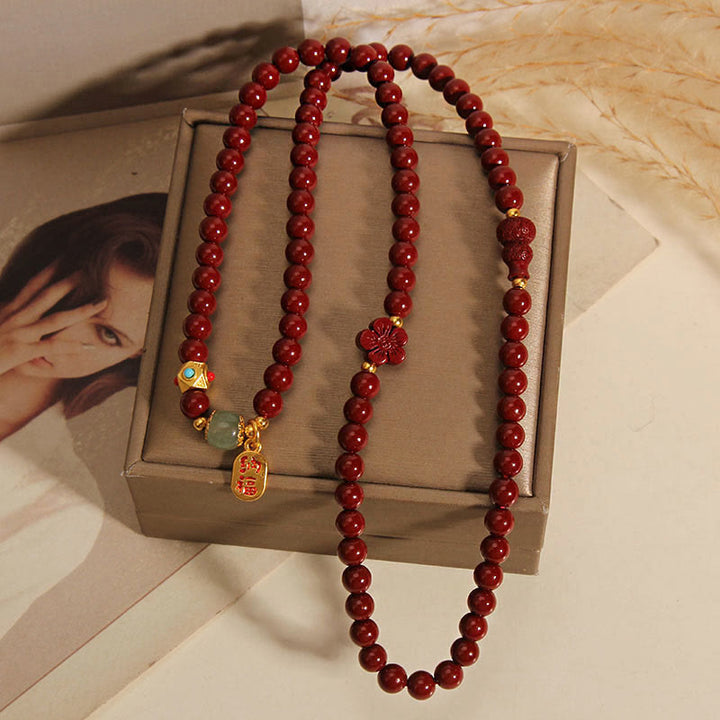 Bracelet de bénédiction triple tour en forme de gourde de fleur avec Buddha Stones de cinabre Fu