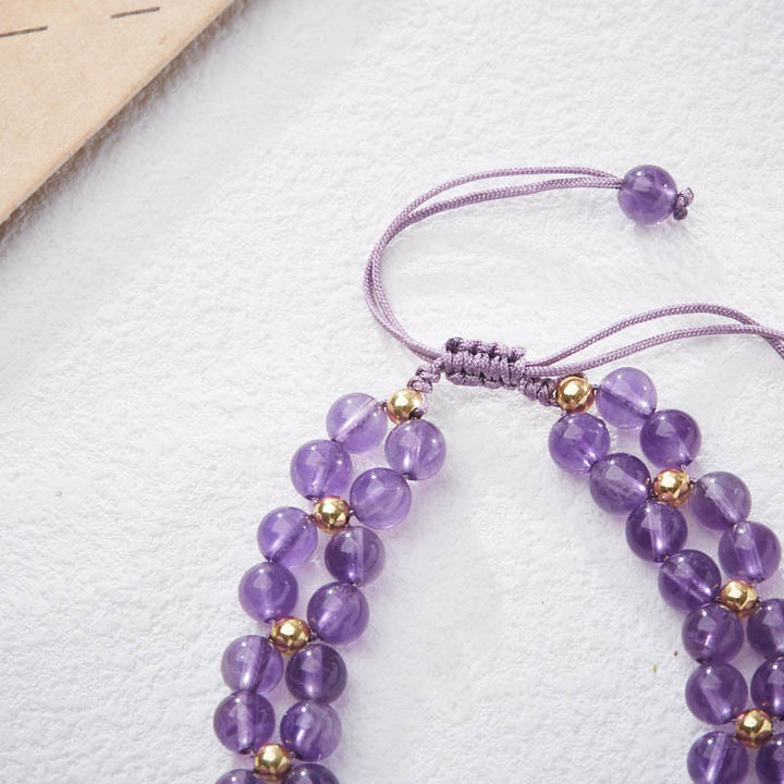 Bracelet en corde tressée avec Buddha Stones, améthyste, papillon, bambou, équilibre, soulagement du stress